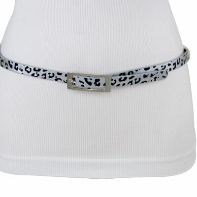 Women narrow belt hip high waist silver black leopard animal print size l xl
