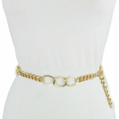 Women waist hip fashion belt gold metal chain fancy thick chunky link m l xl