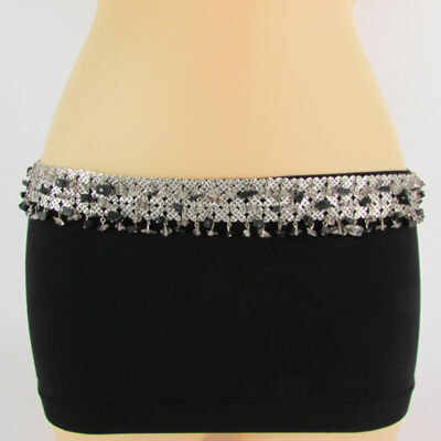 Women belt silver black pink beads metal chain hip waist fashion s m l