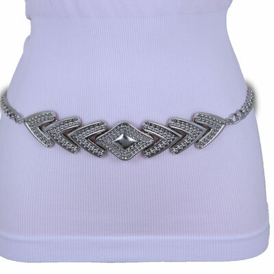 Women belt silver metal chains arrowhead charm buckle comfortable strap xs s m