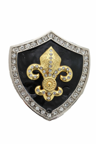 Men Belt Buckle Silver Metal Western Gold Fleur De Lys Lily French Symbol Flower