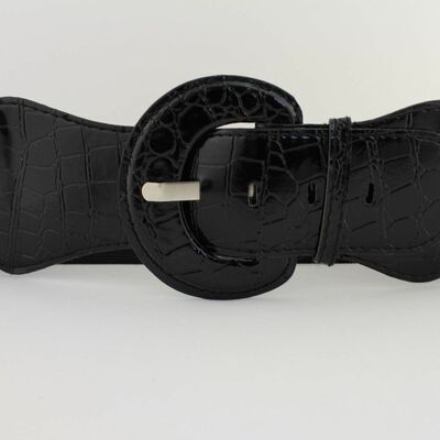 Women belt wide elastic black fashion hip high waist round buckle plus m l xl