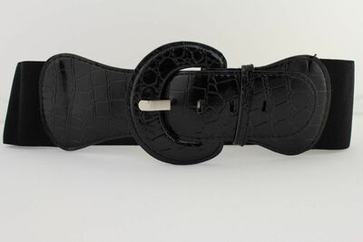 Women Belt Wide Elastic Black Fashion Hip High Waist Round Buckle Plus M L XL