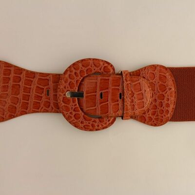 Women belt wide elastic brown mocha fashion hip high waist round buckle xs s m