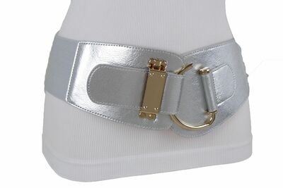 Women Big Gold Hook Buckle Elastic Faux Leather Wide Chic Fashion Belt L XL XXL