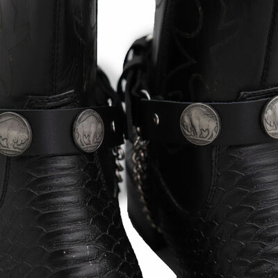 Men boot bracelet silver chain black pair strap buffalo bull hunter native charm