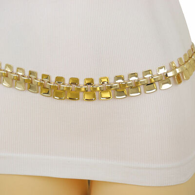 Women biker motorcycle style belt gold mesh metal chain link charms strand s m l