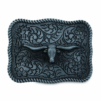 Men buckle silver metal bull square western cowboy casual texas long horn cow tx