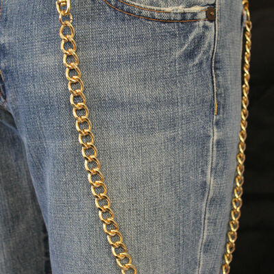 Men classic long gold metal wallet chain links keychain biker jeans trucker
