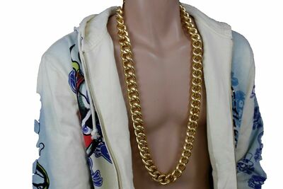 Men Fashion Jewelry Long Necklace Chunky Gold Metal Chain Link Gangster Heavy