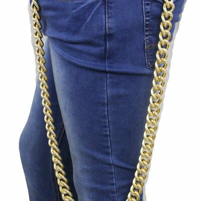 Men gold chunky metal links extra very long wallet chain key strong biker jean