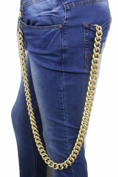 Men Gold Chunky Metal Links Extra Very Long Wallet Chain Key Strong Biker Jean