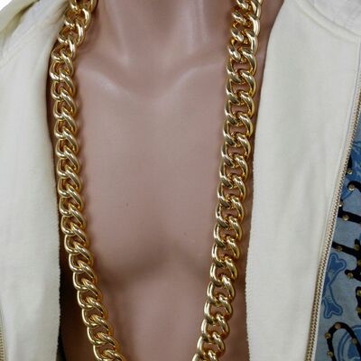 Men gold long heavy metal thick strong chain chunky link funky jewelry necklace