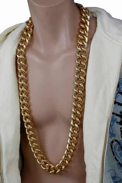 Men Gold Long Heavy Metal Thick Strong Chain Chunky Link Funky Jewelry Necklace
