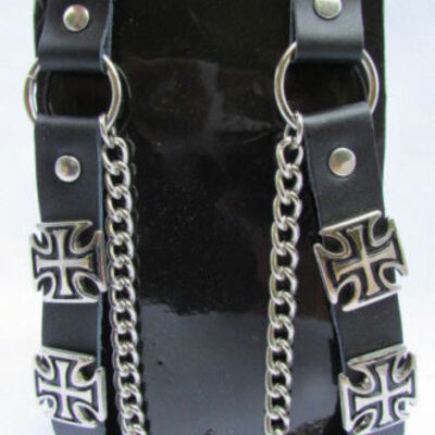 Men iron cross silver boot chain pair black straps shoe bracelet religions charm