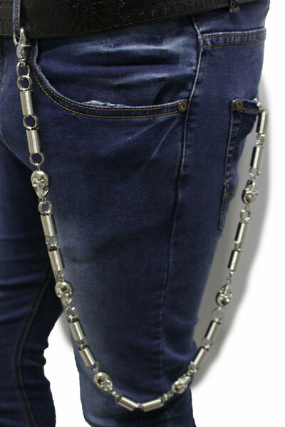 Men Long Wallet Chains Silver Metal Biker Jean Rock Biker Skull Skeleton Springs