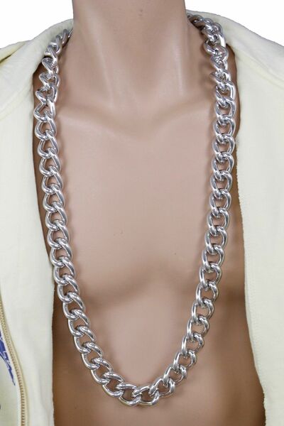 Men Metal Chains Extra Long Fashion Necklace Silver Gold Chunky Thick Links 