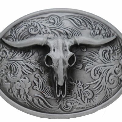 Men silver fashion belt buckle western bull skull texas long horns cow floral tx