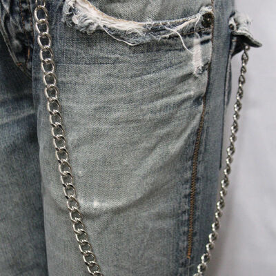 Men silver long wallet metal chain link keychain classic chunky basic jean biker