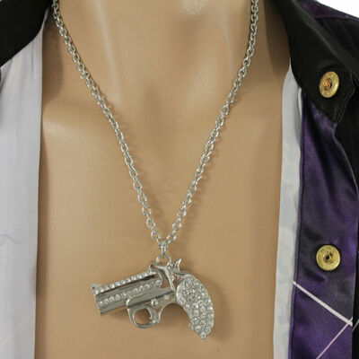 Men silver metal chain necklace hand gun pistol pendant hip hop gangster jewelry