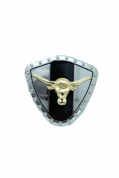 Men Silver Metal Western Belt Buckle Texas Lone Horn Cow Gold Bull Rodeo Style