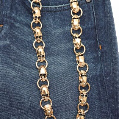 Men wallet chain rocker strong gold metal long skeleton chunky skull bones biker