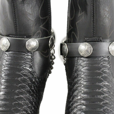 Men western boot silver chain faux leather 2 straps indian charm one size