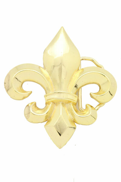 Men Women Belt Buckle Gold Metal Dressy Fashion Fleur De Lis Flower Lily French