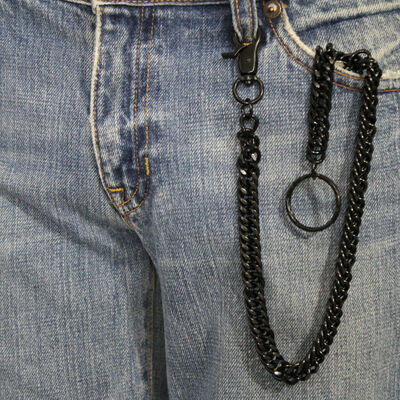 Men women black chunky metal wallet short thick chain links biker jeans trucker