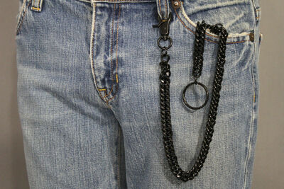 Men Women Black Chunky Metal Wallet Short Thick Chain Links Biker Jeans Trucker