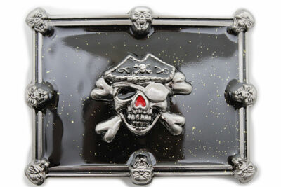 Men Women Buckle Silver Skulls Skeletons Black Pirate Death Gothic Bones Square 