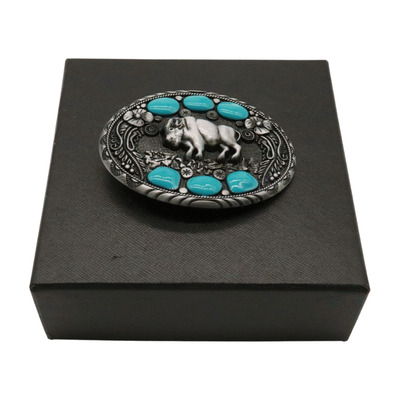 Men women buffalo ox silver metal belt buckle bull turquoise blue accessory