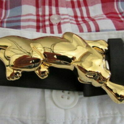 Men women fashion buckle shiny gold color metal tiger panther narrow skinny belt