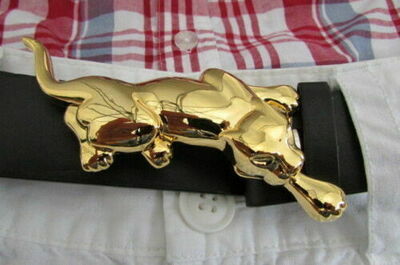 Men Women Fashion Buckle Shiny Gold Color Metal Tiger Panther Narrow Skinny Belt