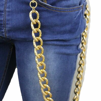 Men women gold long wallet chain metal textured link keychain chunky jean biker