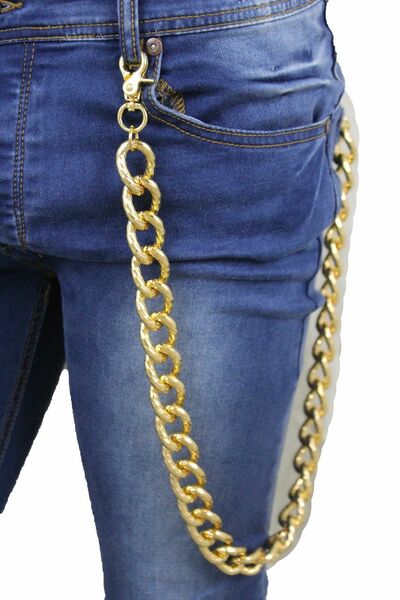 Men Women Gold Long Wallet Chain Metal Textured Link KeyChain Chunky Jean Biker