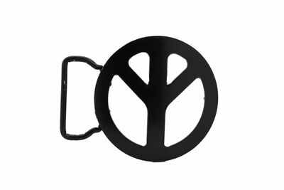 Men Women Round Shape Belt Buckle Black Metal Peace Sign Freedom Biker Rocker