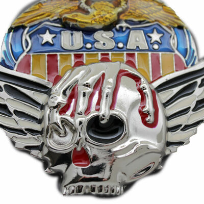 Men women silver belt buckle skull wings skeleton usa army american eagle bloody