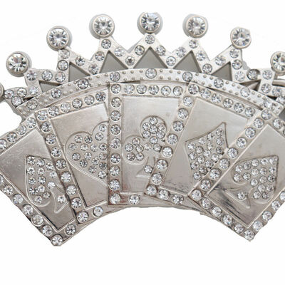 Men women silver metal belt buckle las vegas fashion card game crown gambling
