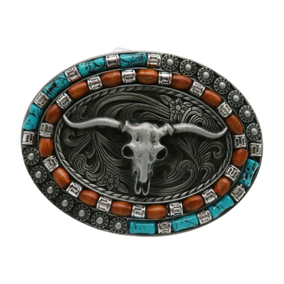 Men women silver metal buckle western bull long horn texas easy day night wear