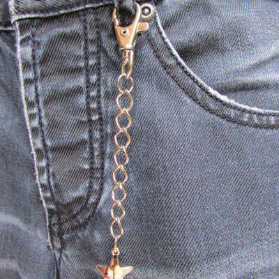Men women silver metal key chain ring long mini star jeans bag charm jewelry