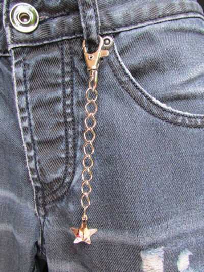 Men Women SILVER METAL KEY CHAIN RING LONG MINI STAR JEANS BAG CHARM JEWELRY