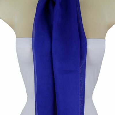 New special women fashion blue color sheer soft fabric scarf long tie wrap sash 