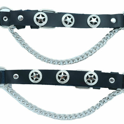 One size biker men western boots silver chain black pair straps metal star