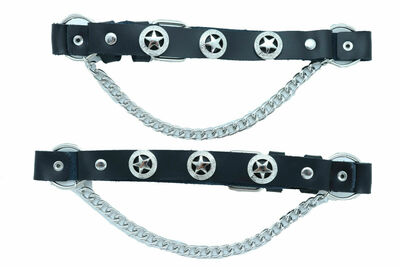 One Size Biker Men Western Boots Silver Chain Black Pair Straps Metal Star
