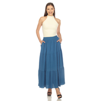White Mark Women's Pleated Tiered Maxi Skirt - Thumbnail 5