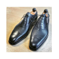 Men's Handmade Two Tone Black Leather & Grain Leather Oxford Wing Tip Toe Cap Lace Up Dress Shoes - Thumbnail 4