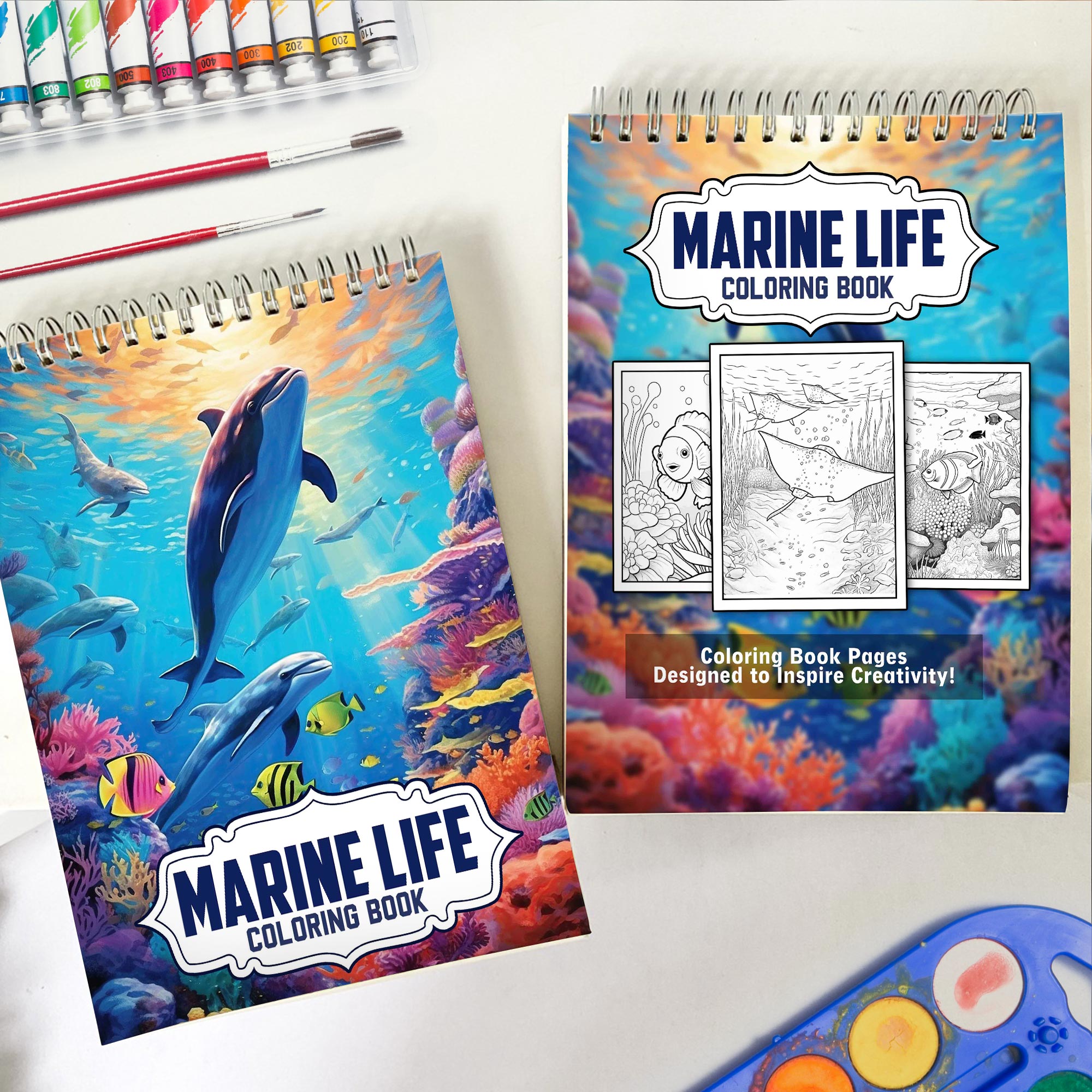 Marine Life Spiral Bound Coloring Book, Discover the Marvels of the Sea