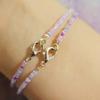 Pastel Purple Beaded/Bicone stretchy Bracelet Set with Lobster Clasp  - Thumbnail 1