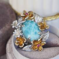 Natural Larimar Pendant Flower Basket Design 925 Sterling Silver Pendant vintage feeling - Thumbnail 3